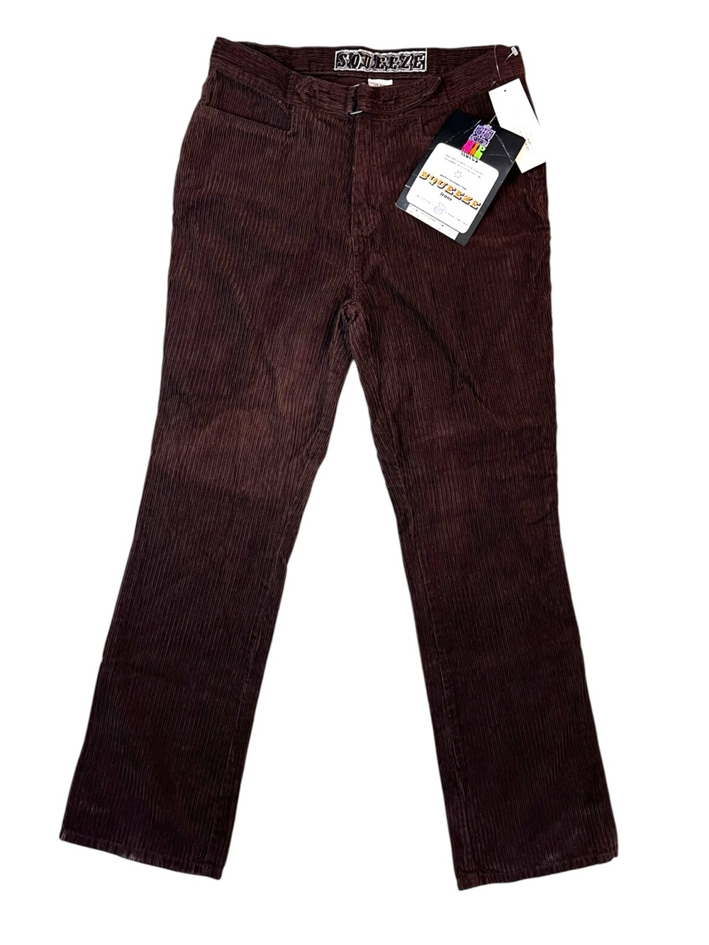 Vintage Y2K Squeeze Brown Corduroy Flare Pants Deadstock NWT 9/10